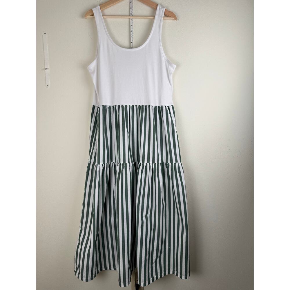 J.Crew Factory Striped Tiered Midi Dress Green White XL - Picture 8 of 16